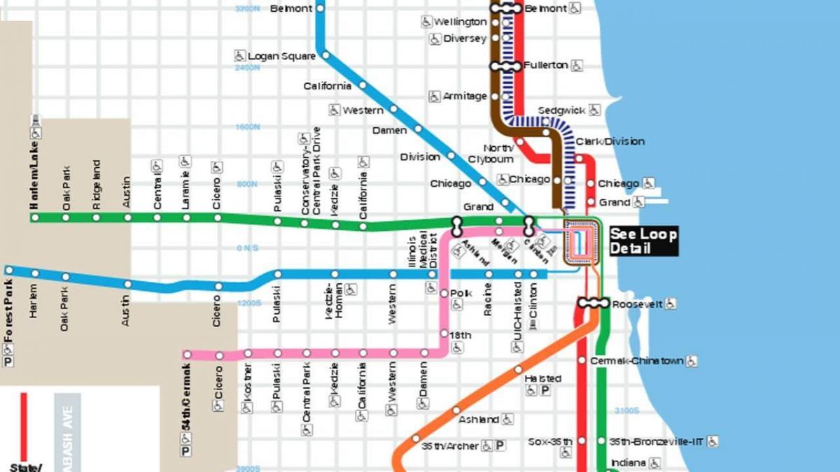 mapa Chicago blue line