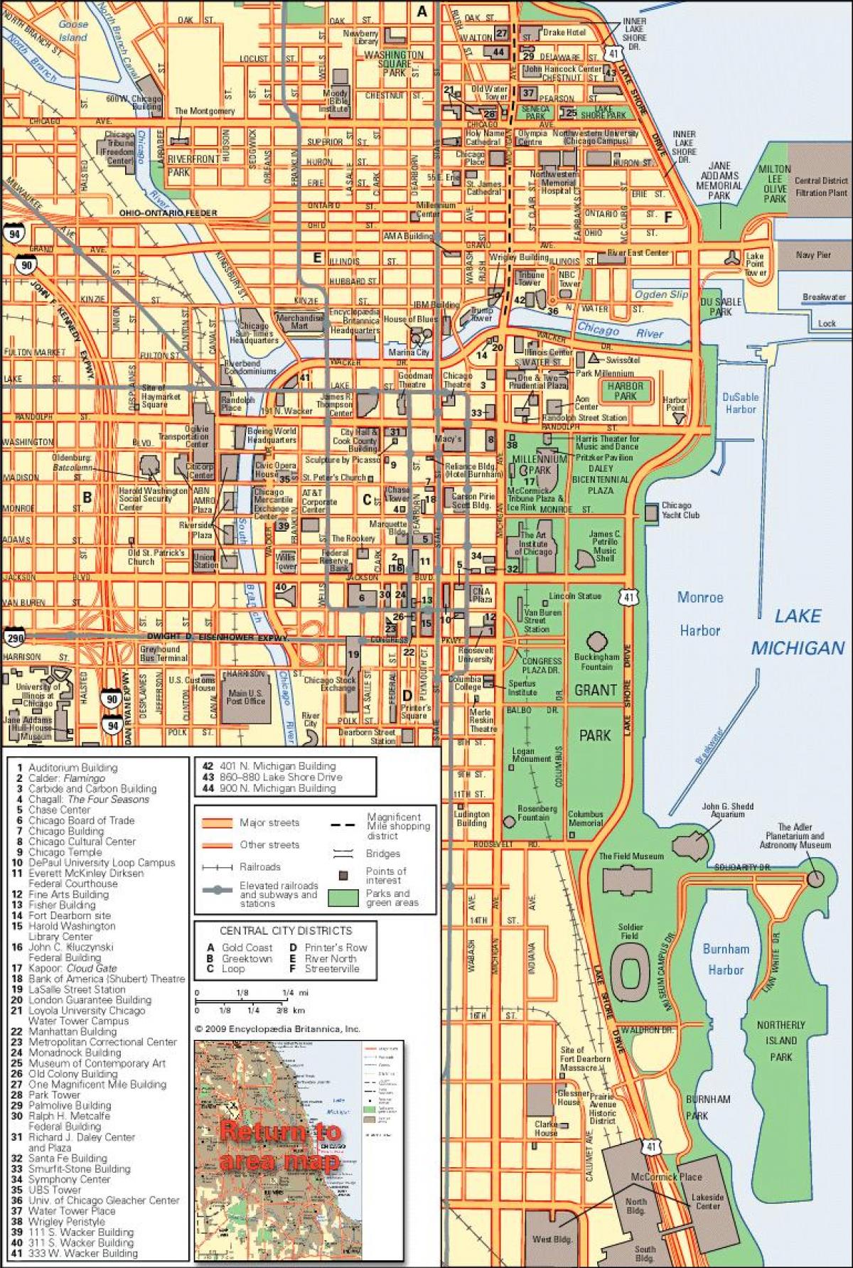 mapa Chicago erdiguneraino