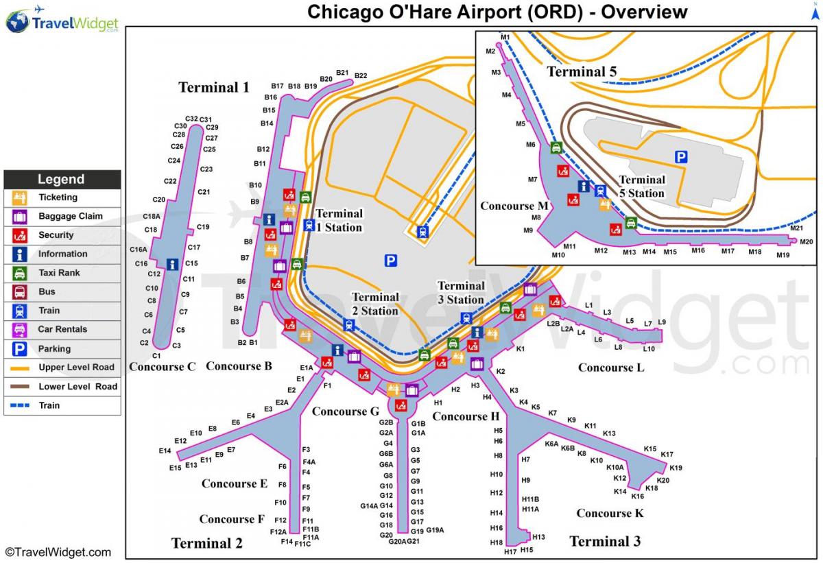 Chicago O Hare nazioarteko aireportua mapa