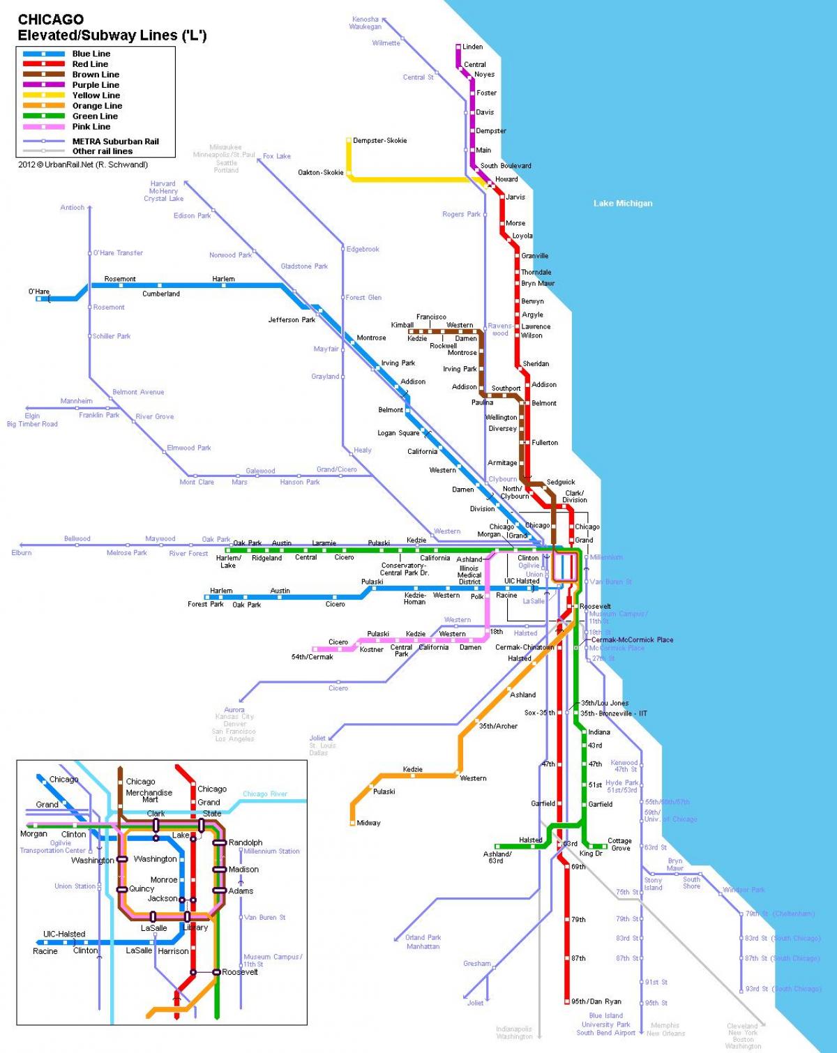 Chicago metro geltokia mapa