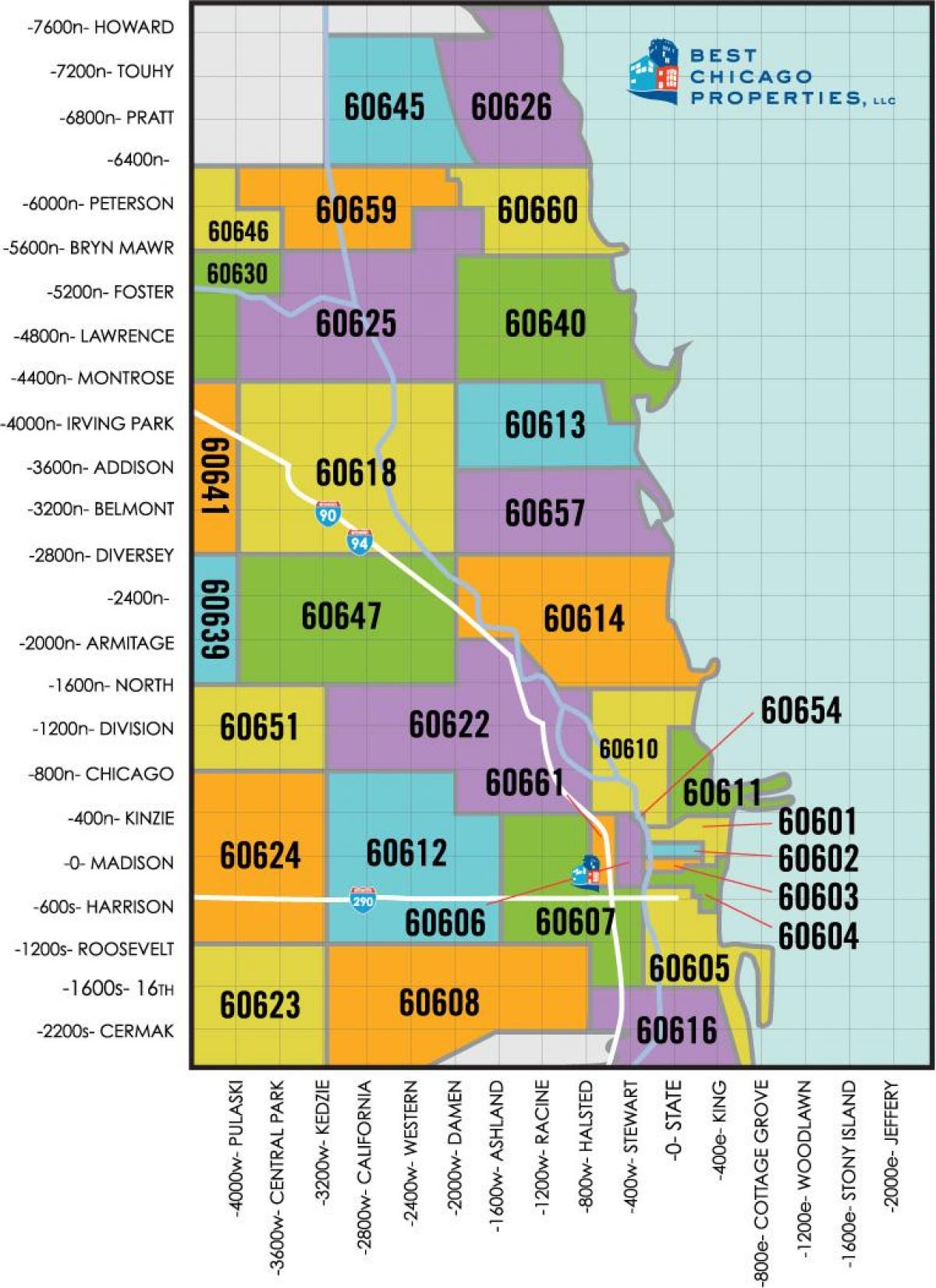 Chicago area zip code mapa