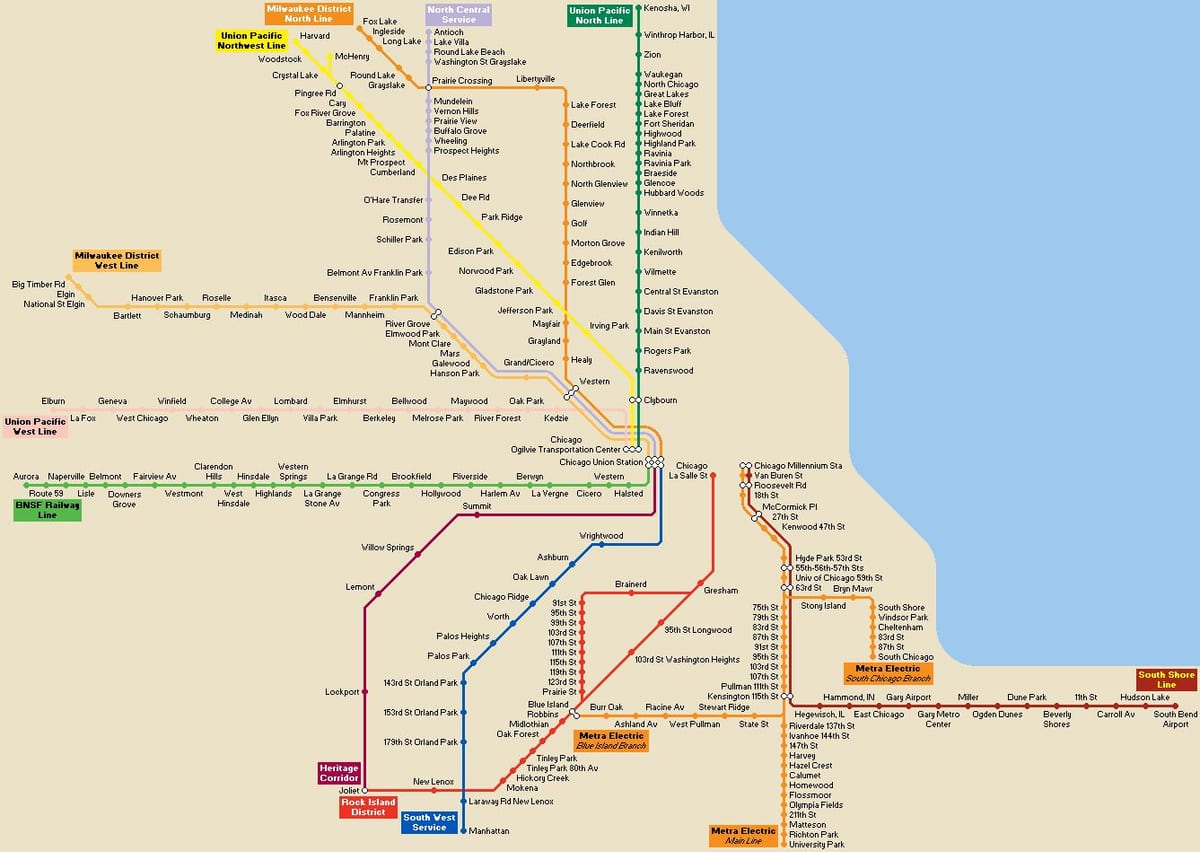 Chicago garraio publikoaren mapa